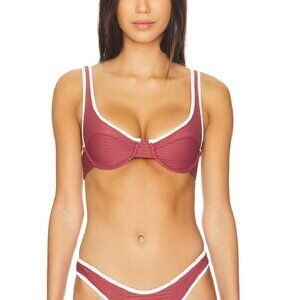 ACACIA Ruby Piped Bikini Top in Rouge Size Small